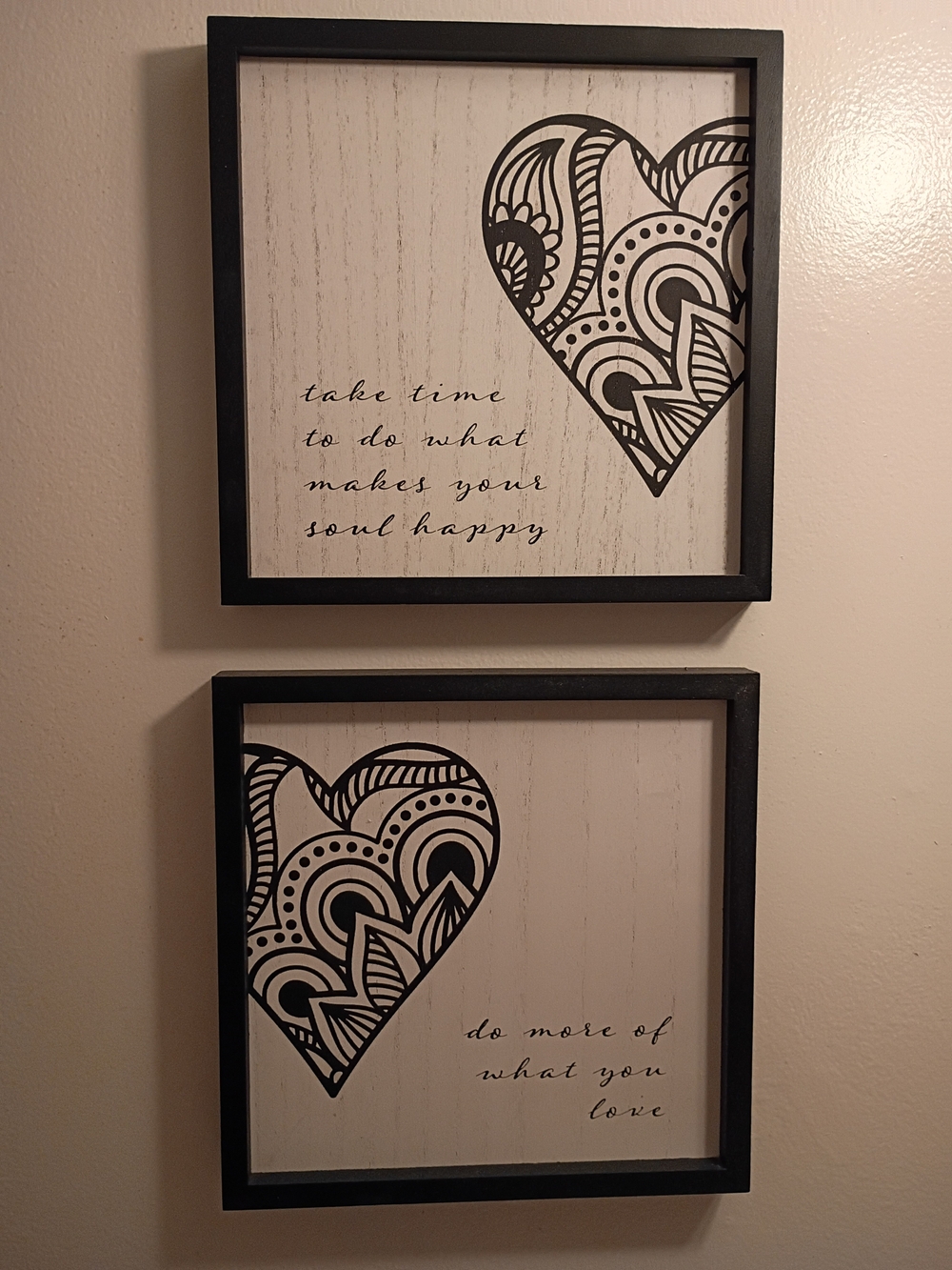 Black and White Heart Wall Art Signs - Set of 2